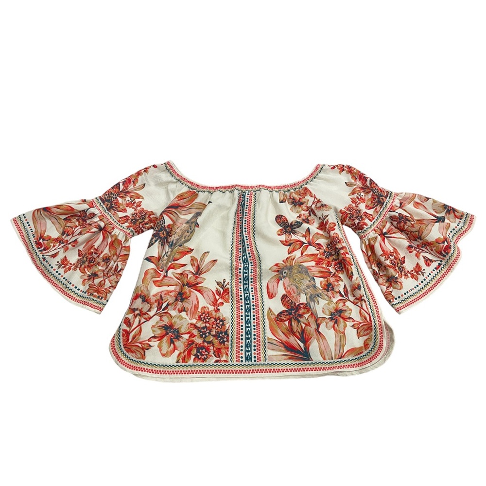 Jealous Tomato Women's Boho Floral Off the Shoulder 3/4 Bell Sleeve Blouse/Top